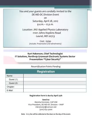 Registration form is due by April 25th Send to : Marsha Kremzier , CAP-OM