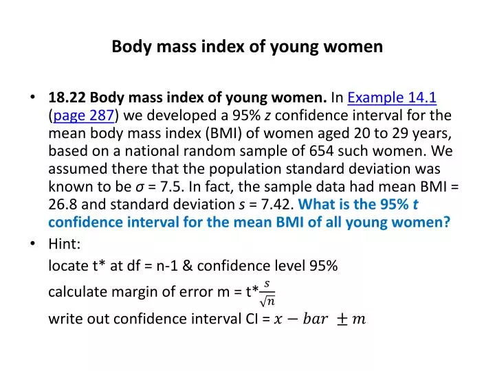 body mass index of young women