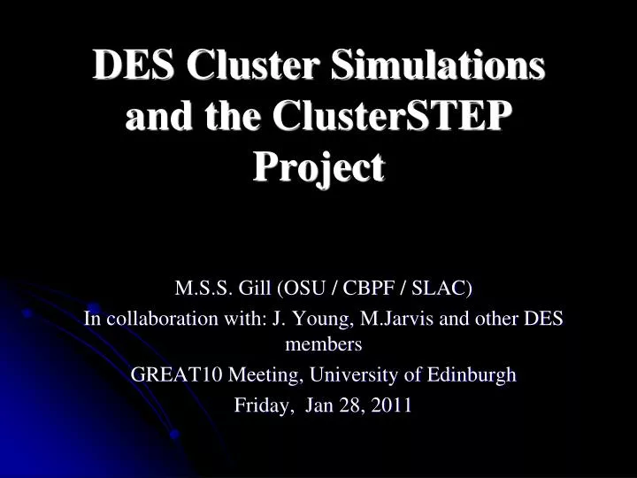 des cluster simulations and the clusterstep project