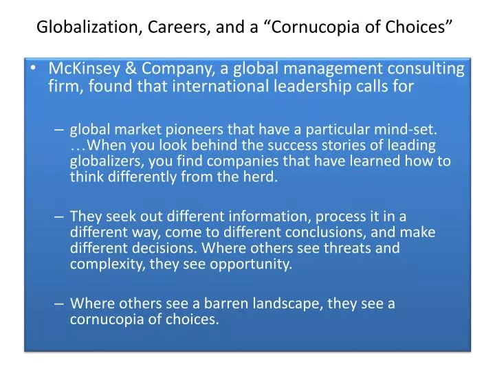 globalization careers and a cornucopia of choices
