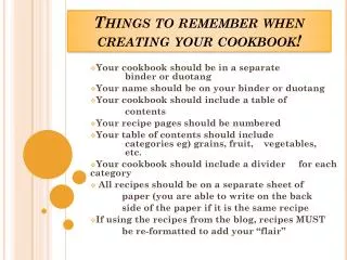 Things to remember when creating your cookbook!