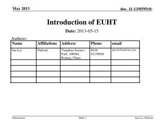 Introduction of EUHT