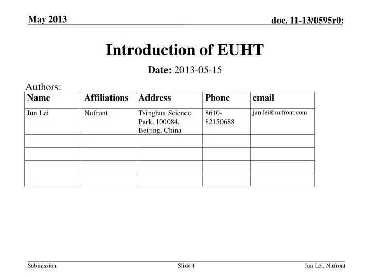 introduction of euht