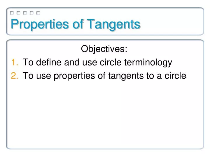 properties of tangents