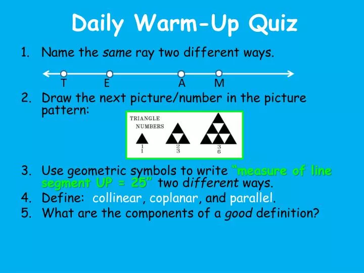 daily warm up quiz