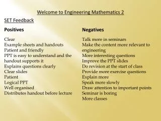 Welcome to Engineering Mathematics 2