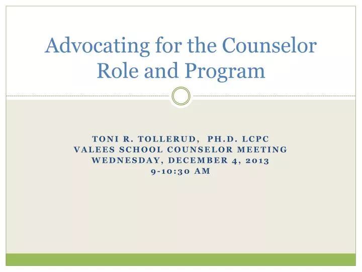 advocating for the counselor role and program