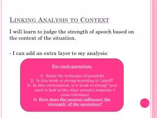 Linking Analysis to Context