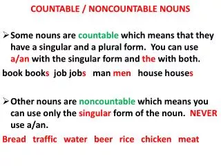 COUNTABLE / NONCOUNTABLE NOUNS