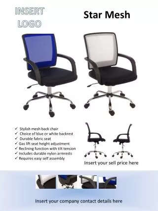 Stylish mesh back chair Choice of blue or white backrest Durable fabric seat
