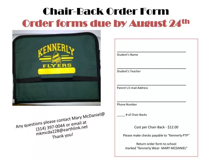 chair back order form order forms due by august 24 th