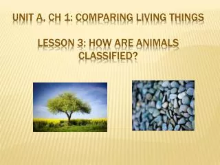 Unit A, Ch 1: Comparing Living Things Lesson 3 : How are animals classified?