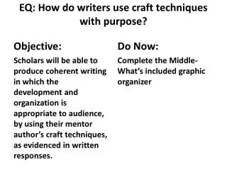 EQ: How do writers use craft techniques with purpose?