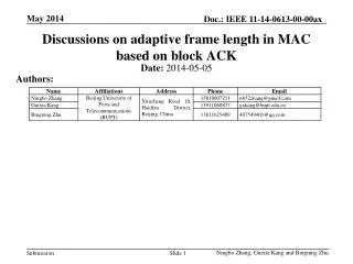 Discussions on adaptive frame length in MAC based on block ACK