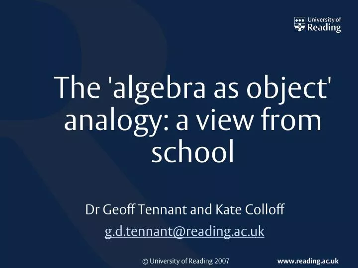 the algebra as object analogy a view from school