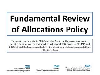 Fundamental Review of Allocations Policy