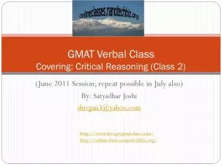 GMAT Verbal Class Covering: Critical Reasoning (Class 2)