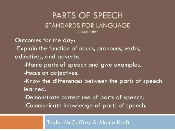 parts of speech standards for language grade three