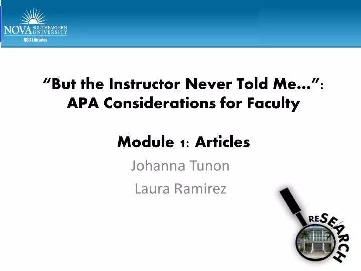 but the instructor never told me apa considerations for faculty module 1 articles