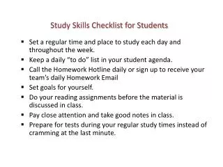 Study Skills Checklist for Students
