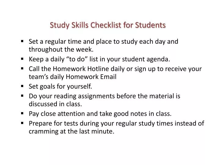 study skills checklist for students