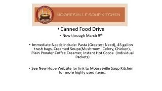 Canned Food Drive Now through March 9 th