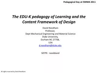 The EDU-K pedagogy of Learning and the Content Framework of Design