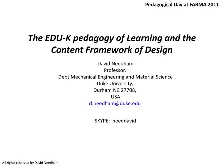 the edu k pedagogy of learning and the content framework of design