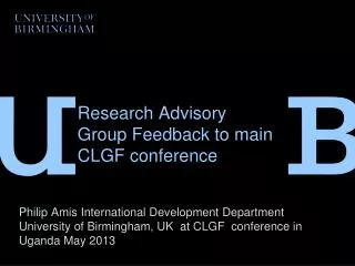 Research Advisory Group Feedback to main CLGF conference