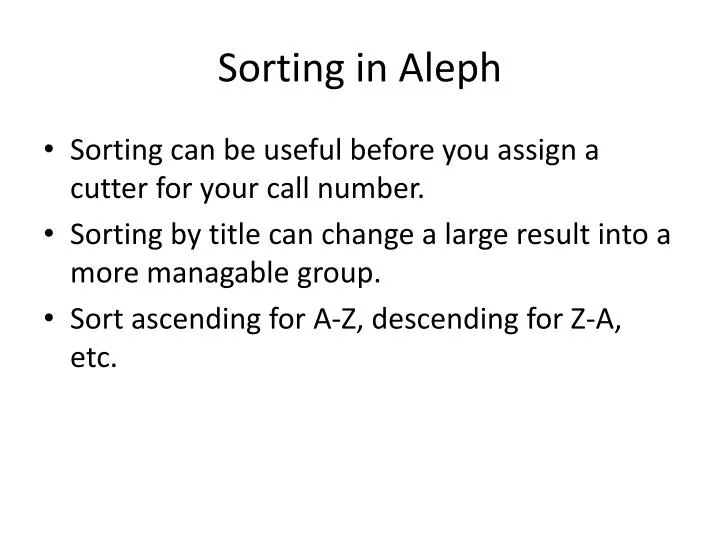 sorting in aleph