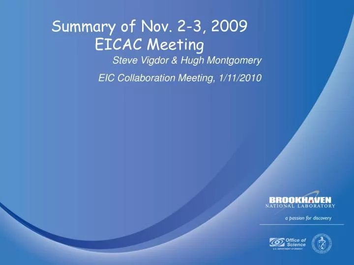 summary of nov 2 3 2009 eicac meeting