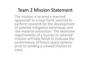 Team 2 Mission Statement