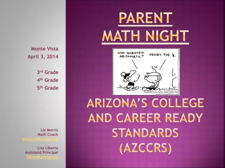 parent math night arizona s college and career ready standards azccrs