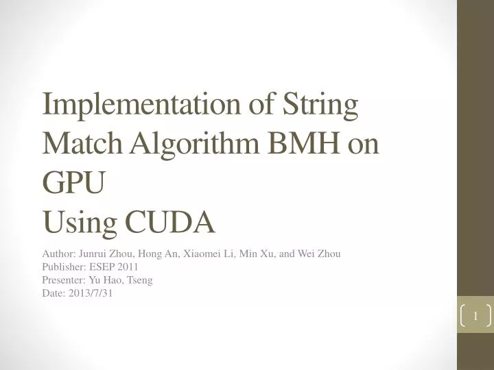 implementation of string match algorithm bmh on gpu using cuda