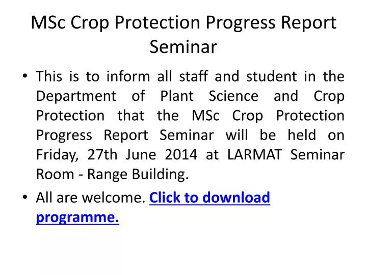 msc crop protection progress report seminar