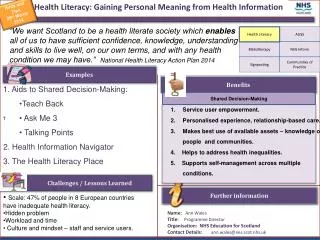 Health Literacy: Gaining Personal Meaning from Health Information