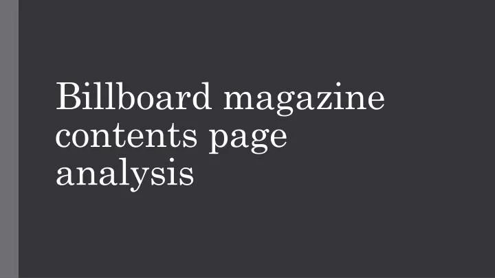 billboard magazine contents page analysis