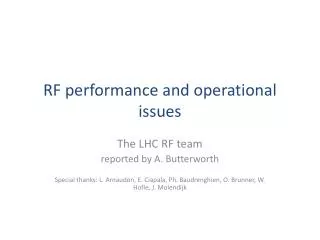 RF performance and operational issues