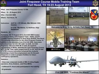 Joint Firepower Course Mobile Training Team Fort Hood, TX 19-23 August 2013