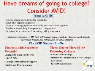 Have dreams of going to college? Consider AVID!
