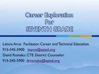 Career Exploration For SEVENTH GRADE