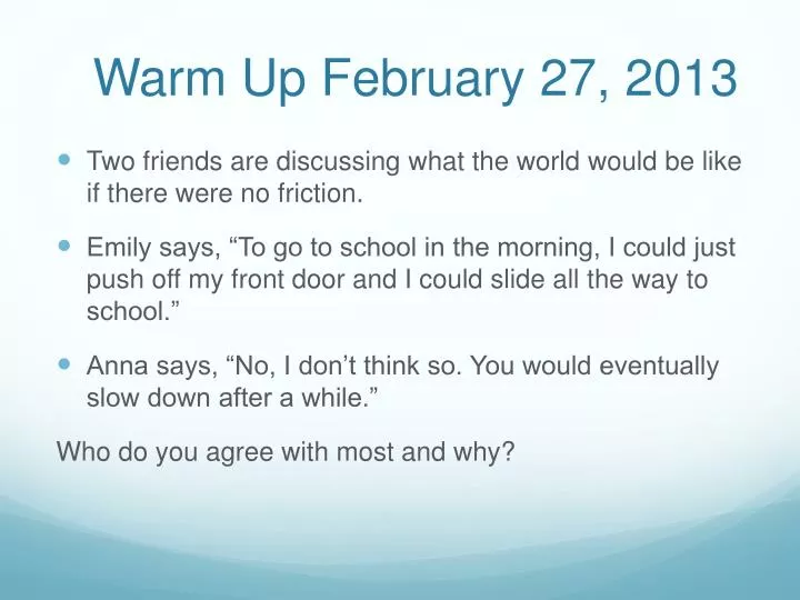 warm up february 27 2013