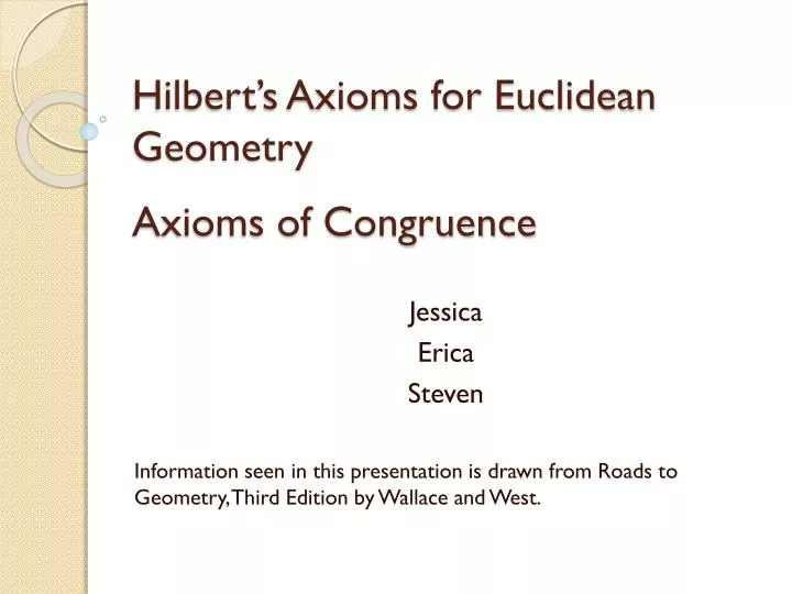 hilbert s axioms for euclidean geometry axioms of congruence