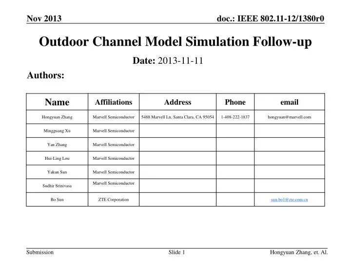 outdoor channel model simulation follow up