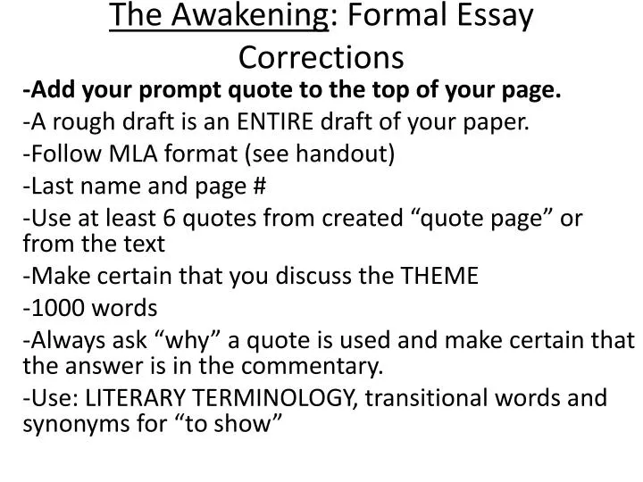 the awakening formal essay corrections