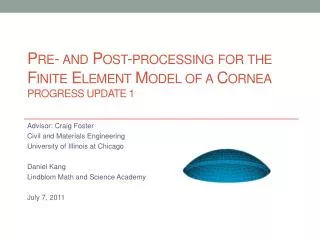 Pre- and Post-processing for the Finite Element Model of a Cornea Progress Update 1