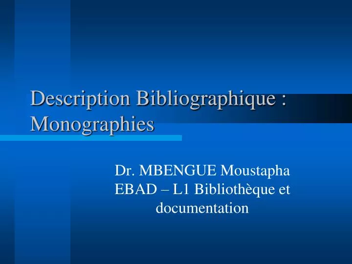 description bibliographique monographies