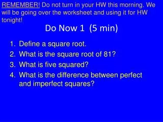 do now 1 5 min
