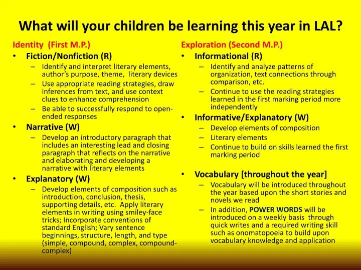 what will your children be learning this year in lal