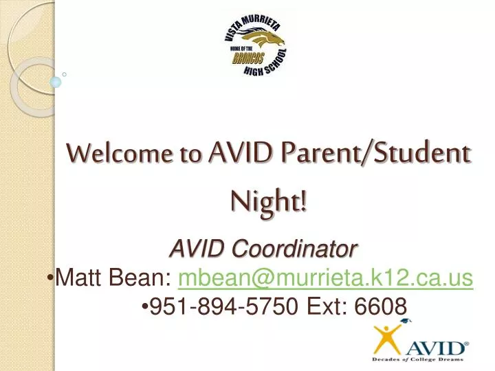 welcome to avid parent student night